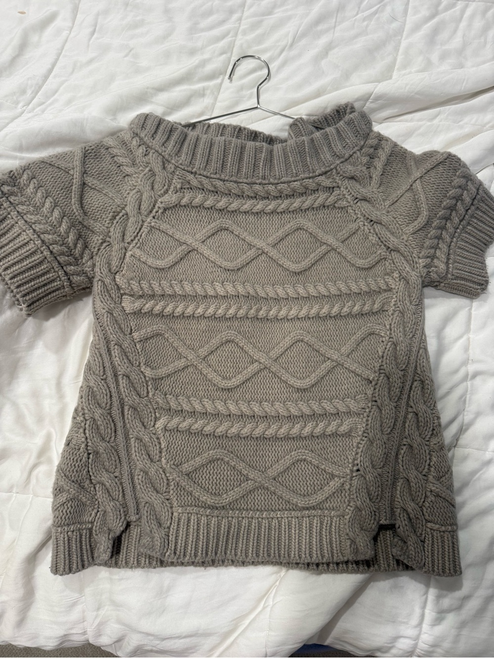 Burberry Taupe Cable Knit Short Sleeve Turtleneck Sweater